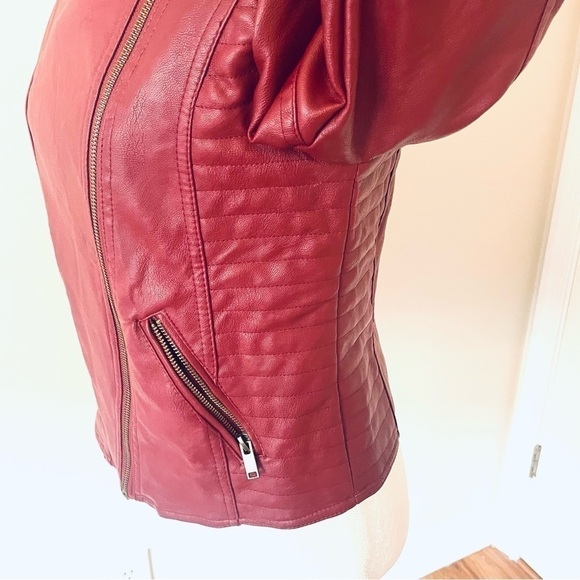 Love Tree Faux Leather Biker Jacket – Red Burgundy – Size Small - Picture 8 of 14